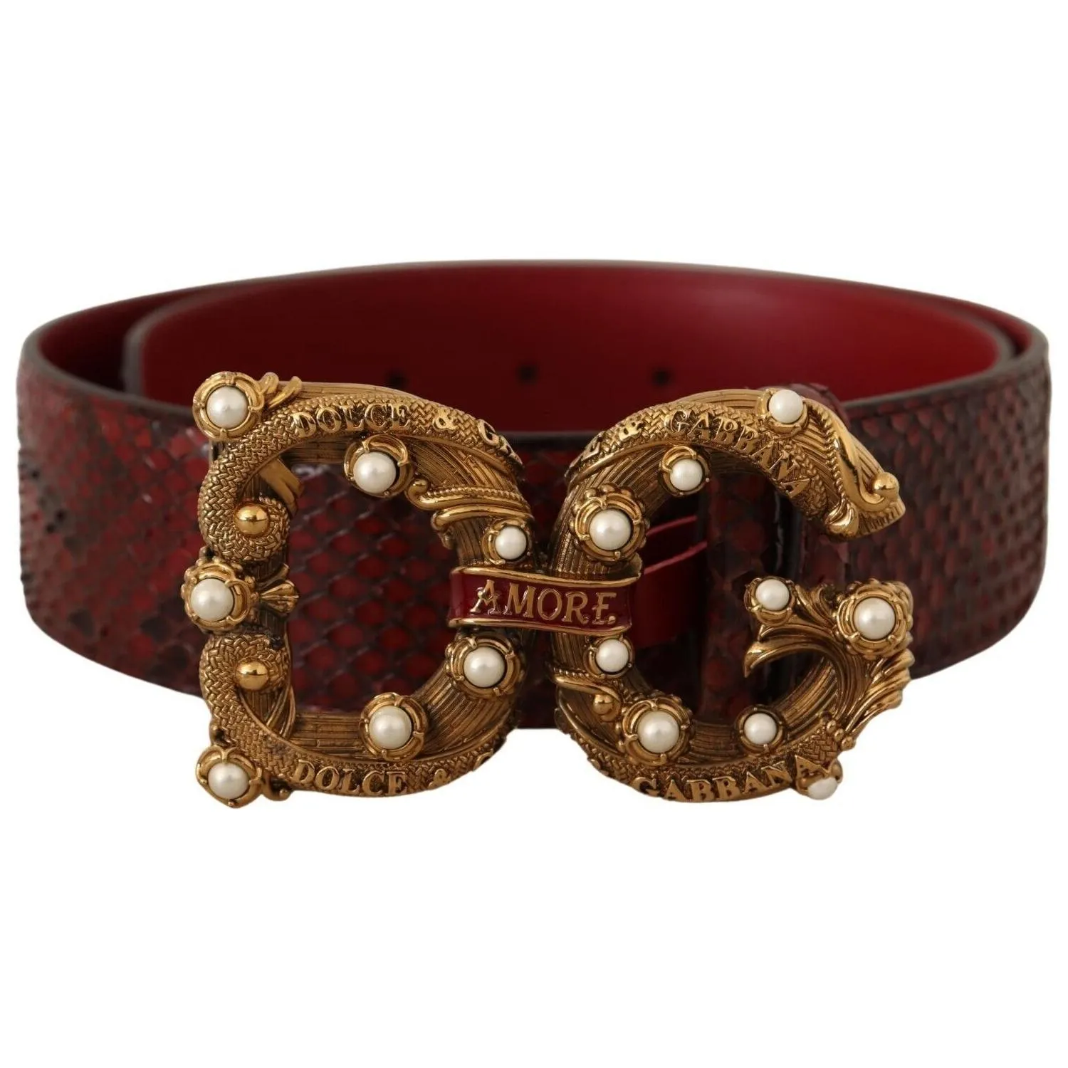 Dolce & Gabbana Exotic Python Leather Belt with Vintage Brass Buckle