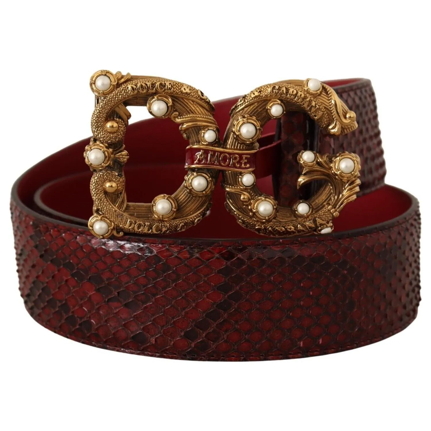 Dolce & Gabbana Exotic Python Leather Belt with Vintage Brass Buckle