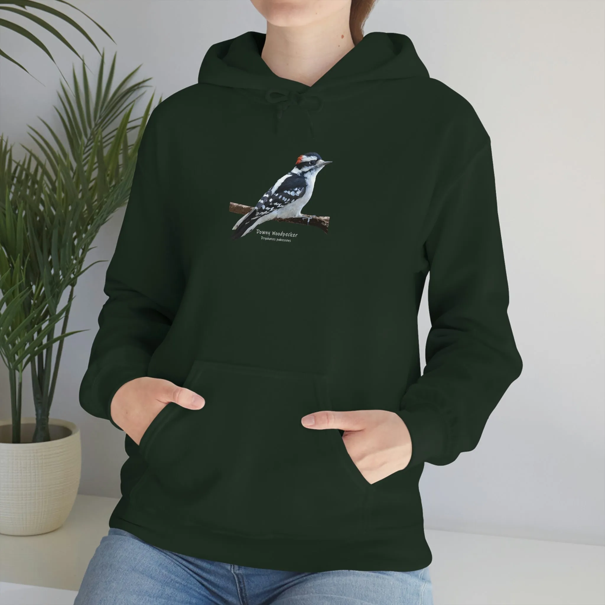 Downy Woodpecker (PS Dry Brush) Heavy Blend Hooded Sweatshirt, Birds, Birding, Birder, Bird Watching, Bird Watcher, Birdwatcher Gifts,