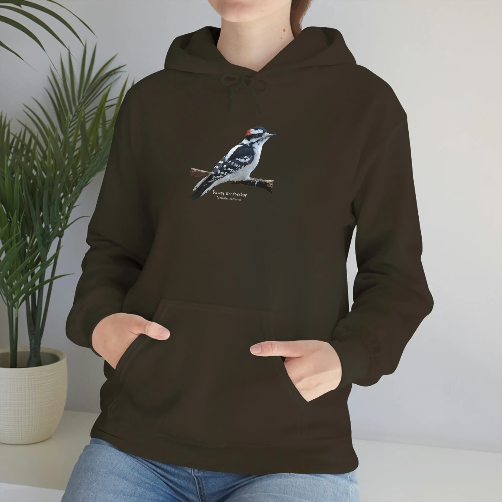 Downy Woodpecker (PS Dry Brush) Heavy Blend Hooded Sweatshirt, Birds, Birding, Birder, Bird Watching, Bird Watcher, Birdwatcher Gifts,