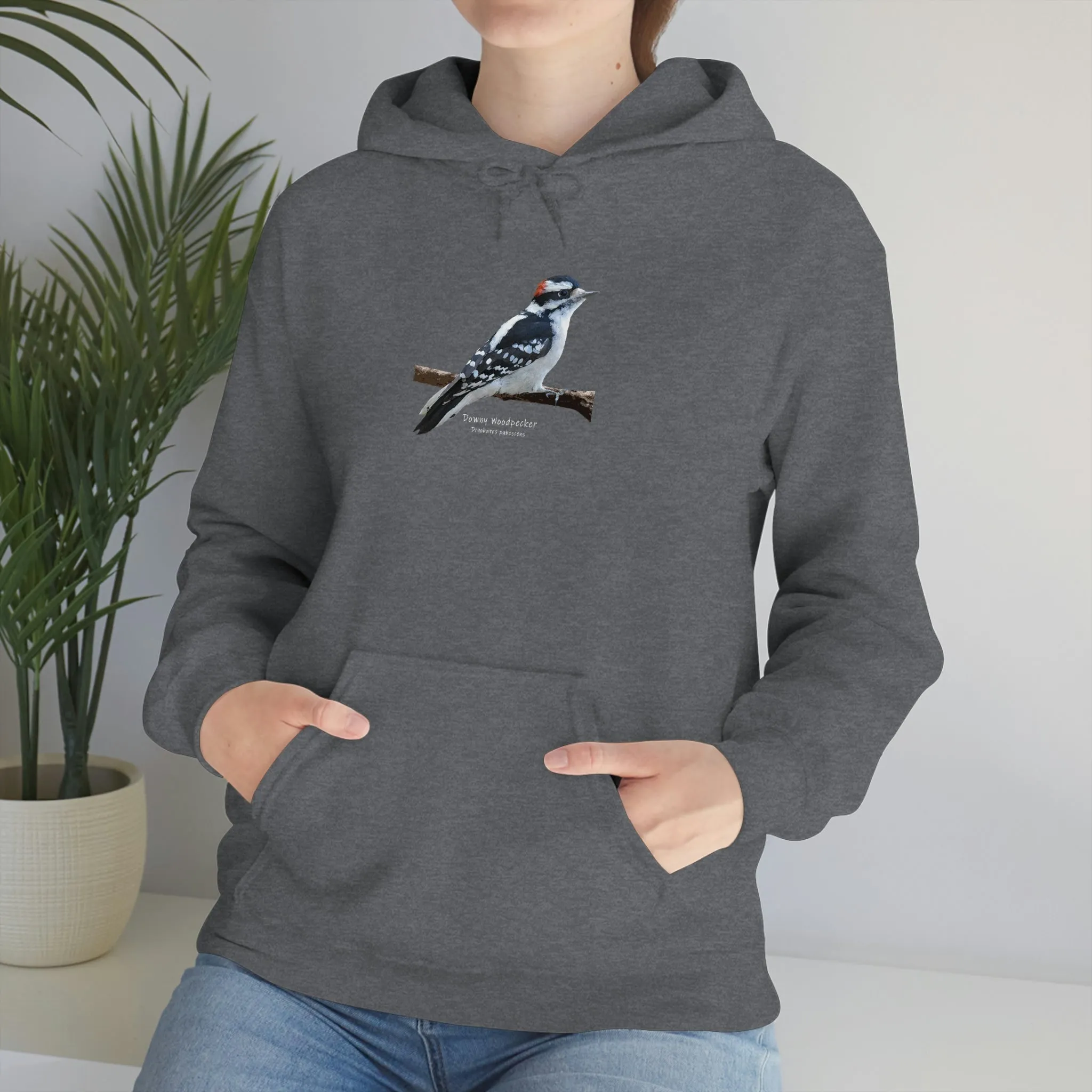 Downy Woodpecker (PS Dry Brush) Heavy Blend Hooded Sweatshirt, Birds, Birding, Birder, Bird Watching, Bird Watcher, Birdwatcher Gifts,