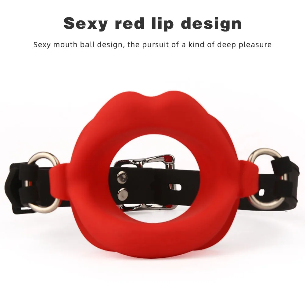 Fantasy Red Lip Ball Gag  - Leather Belt Bondage Restriants BDSM Sex Toys