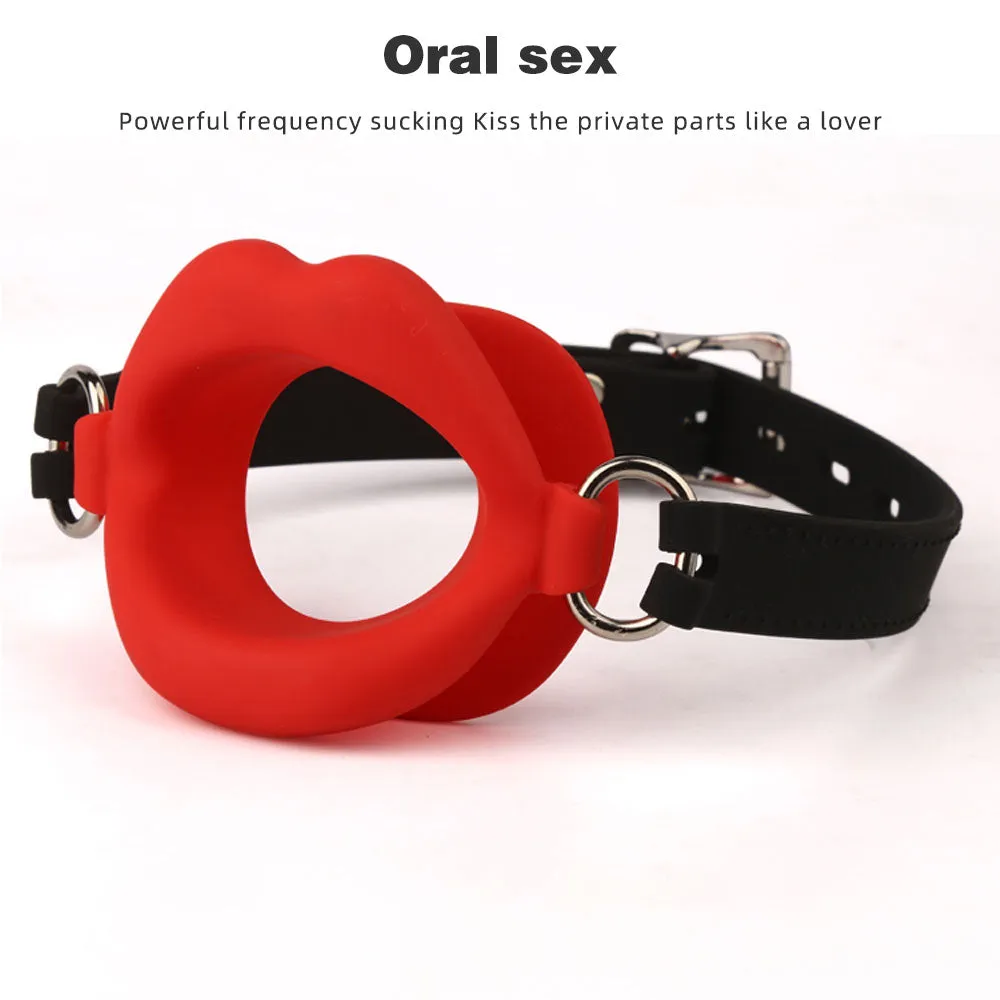 Fantasy Red Lip Ball Gag  - Leather Belt Bondage Restriants BDSM Sex Toys