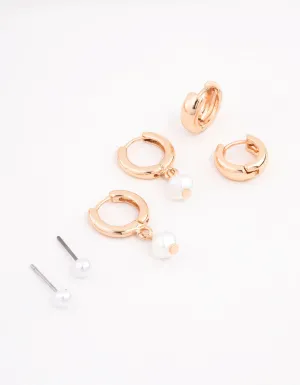 Gold Classic Pearl & Hoop Earrings 3-Pack