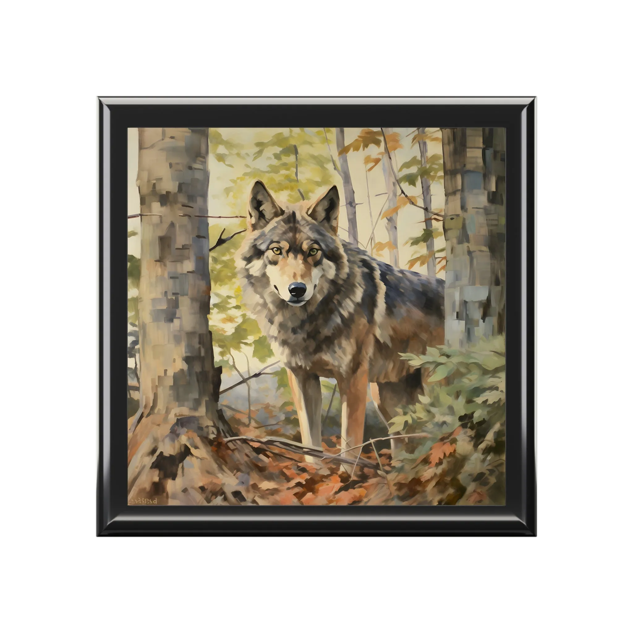 Gray Wolf in the Woods Art Print Gift and Jewelry Box