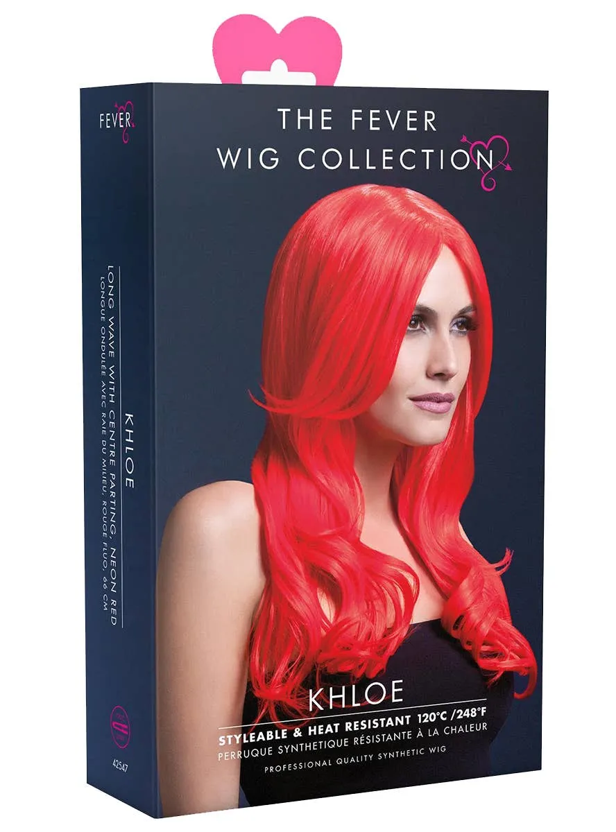 Heat Resistant Long Wavy Bright Red Womens Costume Wig