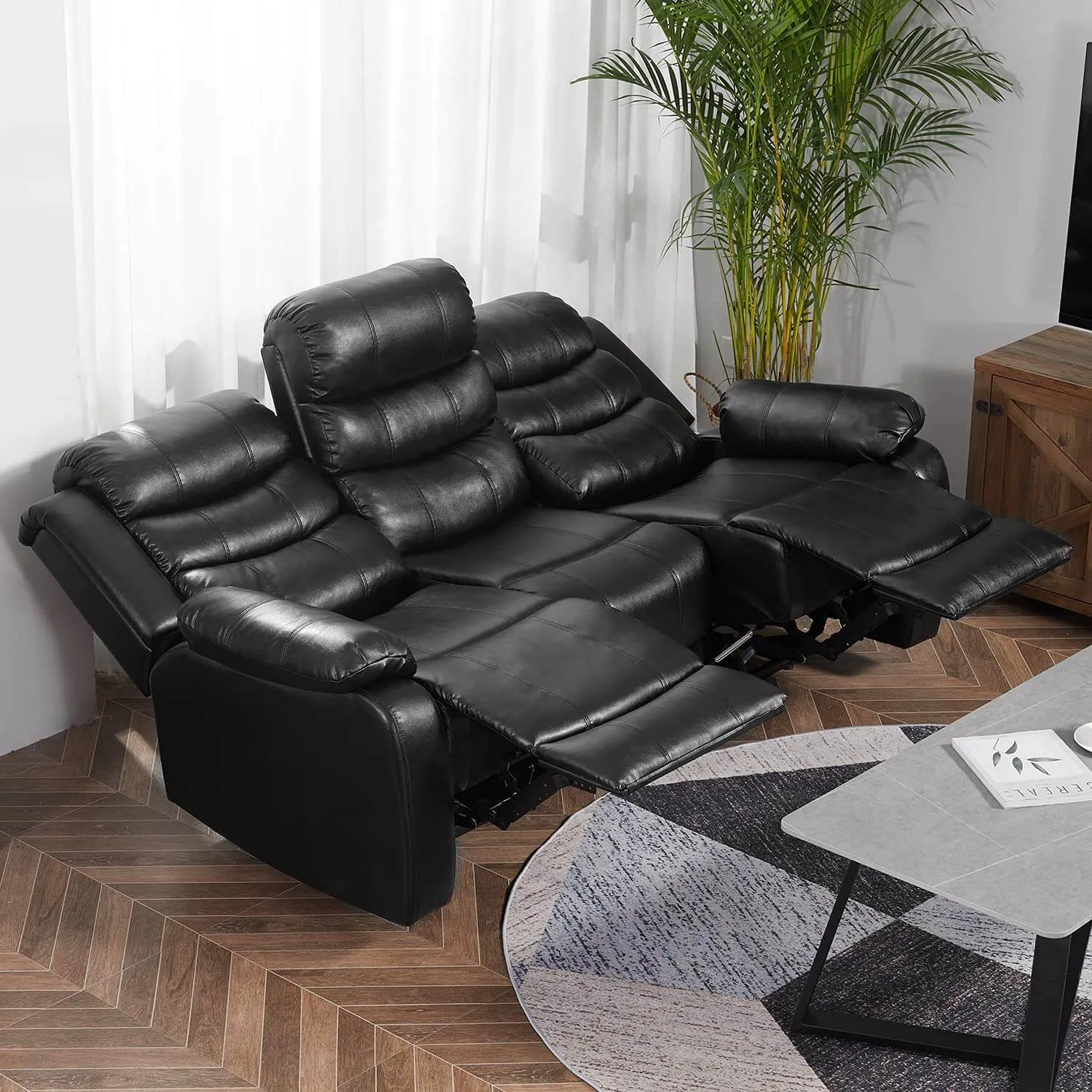 Homrest Manual 3 seater Recliner Sofa Set Home Theater Seating Reclining Couch, Black