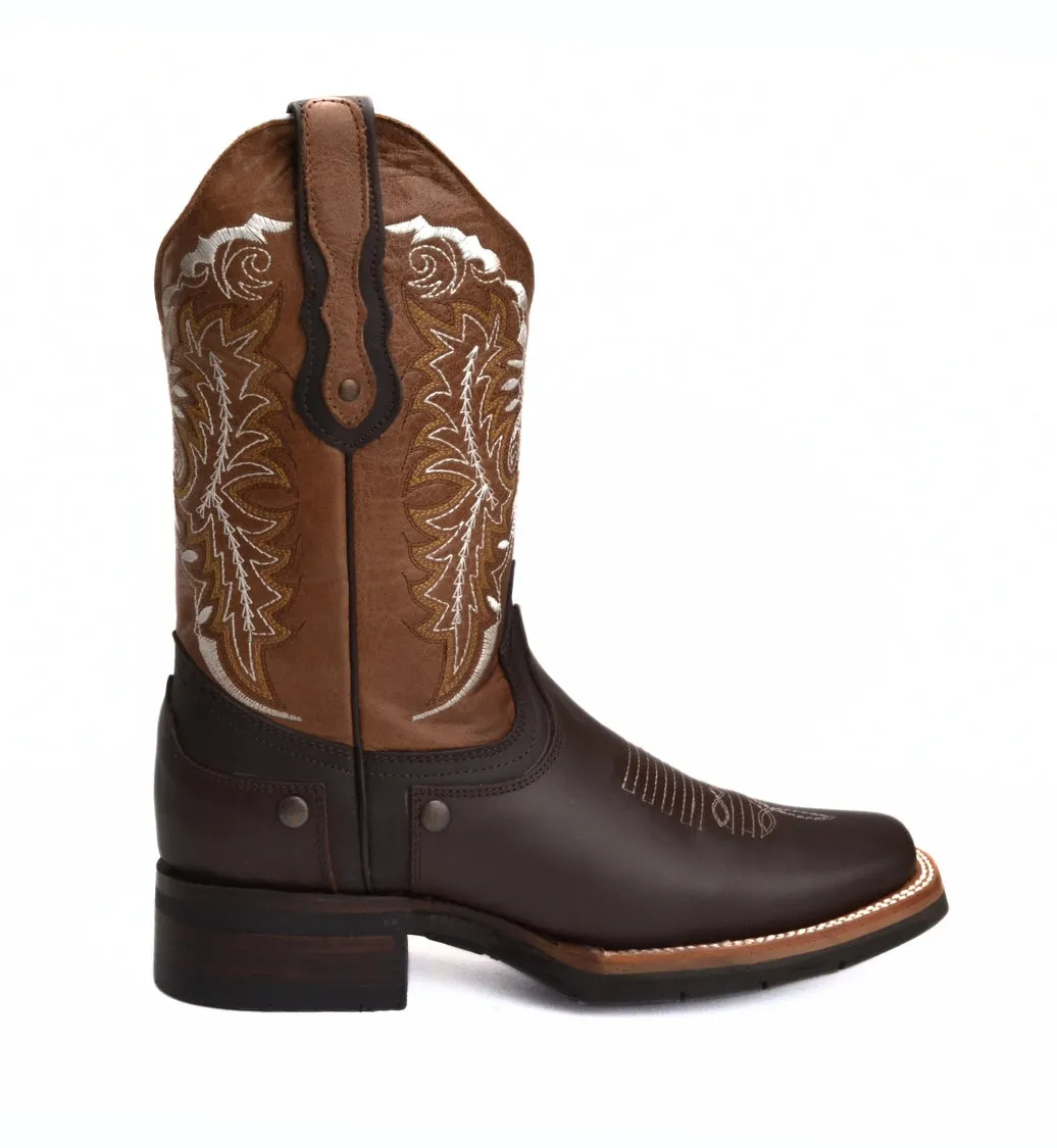 Joe Boots 512 Brown Combo Men's Western Boots: Square Toe Cowboy & Rodeo Boots with Genuine Leather Belt and Phone Case