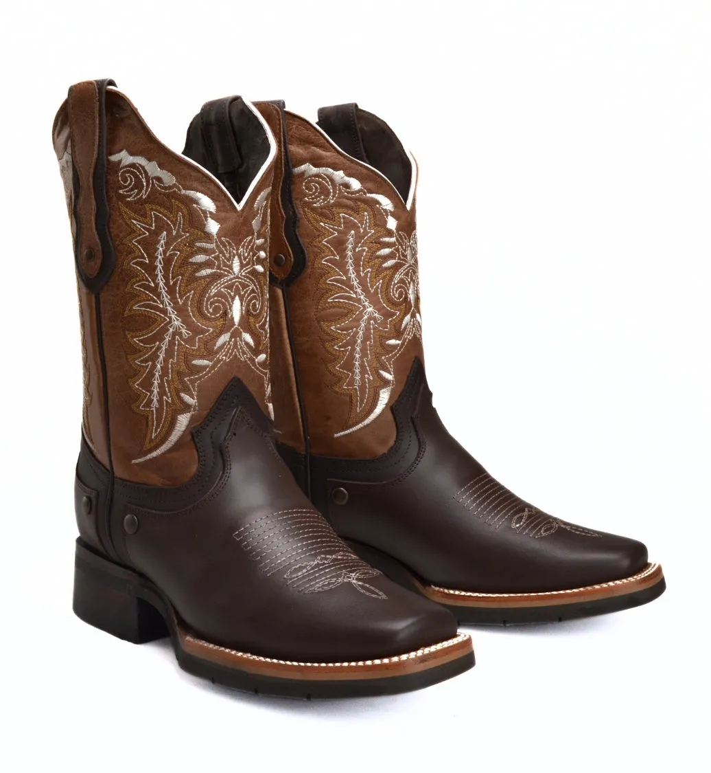 Joe Boots 512 Brown Combo Men's Western Boots: Square Toe Cowboy & Rodeo Boots with Genuine Leather Belt and Phone Case