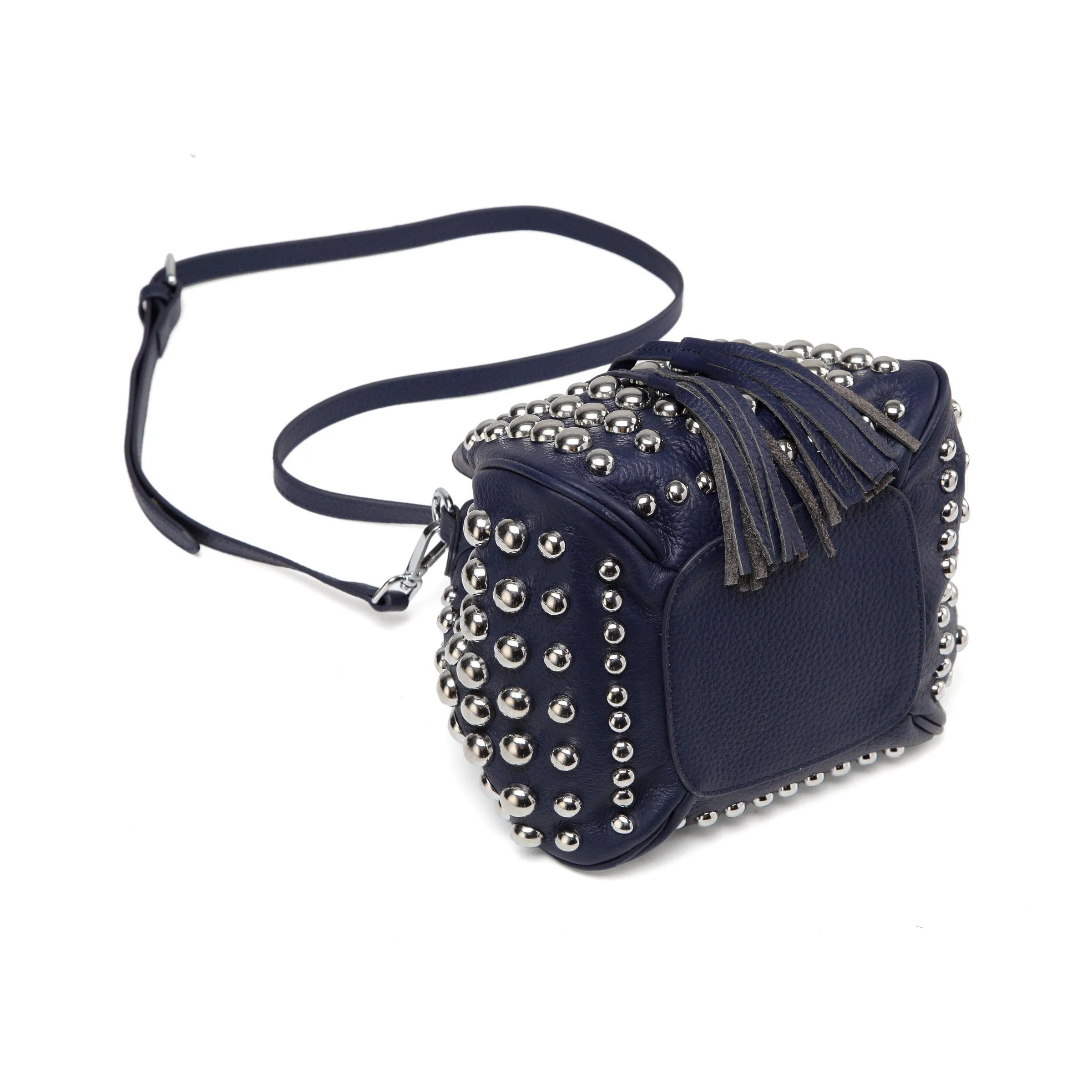 Jolyn Studded Leather Bucket Crossbody - Navy Blue