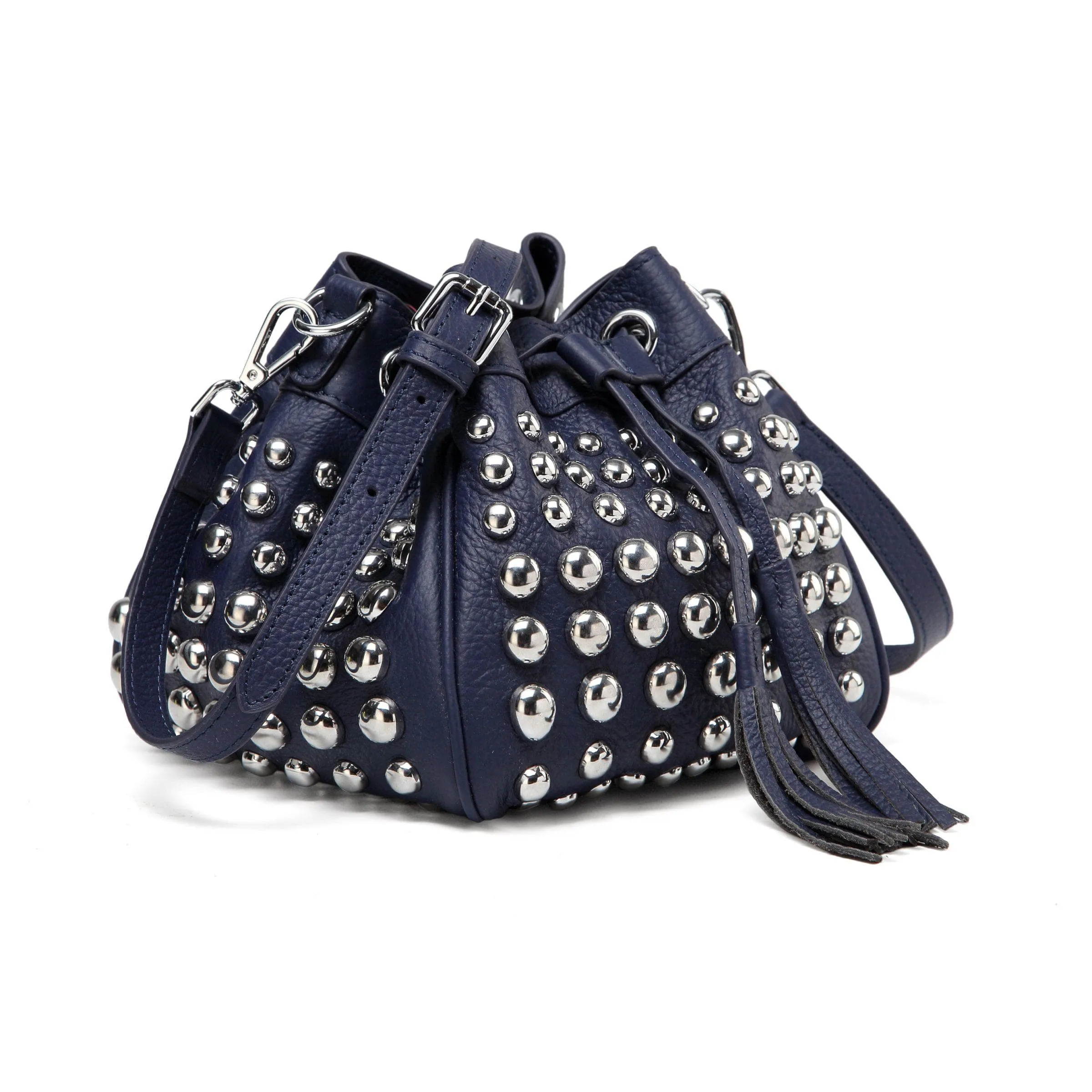 Jolyn Studded Leather Bucket Crossbody - Navy Blue