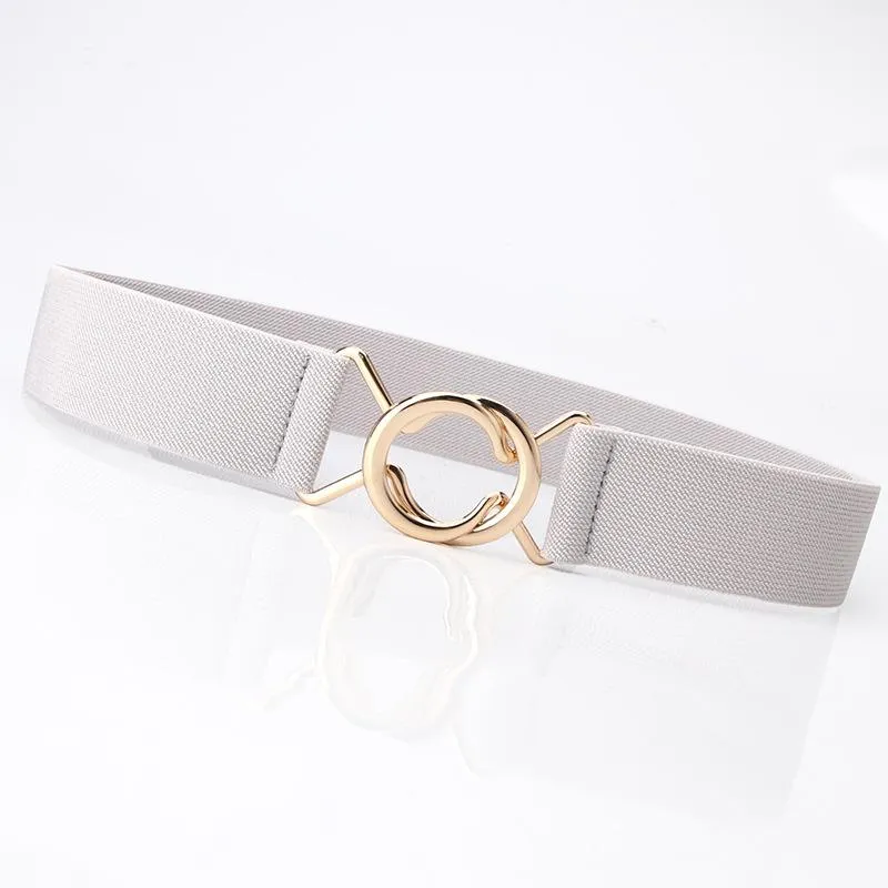 Ladies Solid Color Elastic Belt Gold Round Buckle Belt Fashion Belt Dress Jacket