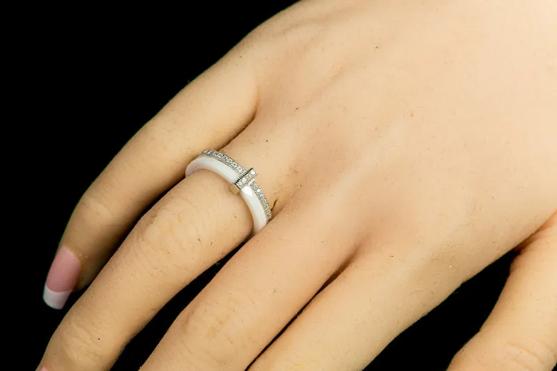 Lafi White Ceramic Cocktail Band Ring | Sterling Silver