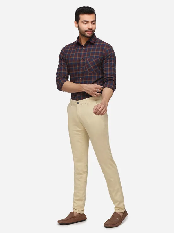 Light Yellow Solid Super Slim Fit Casual Trouser | Greenfibre