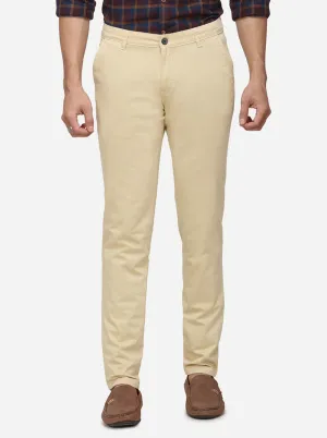 Light Yellow Solid Super Slim Fit Casual Trouser | Greenfibre