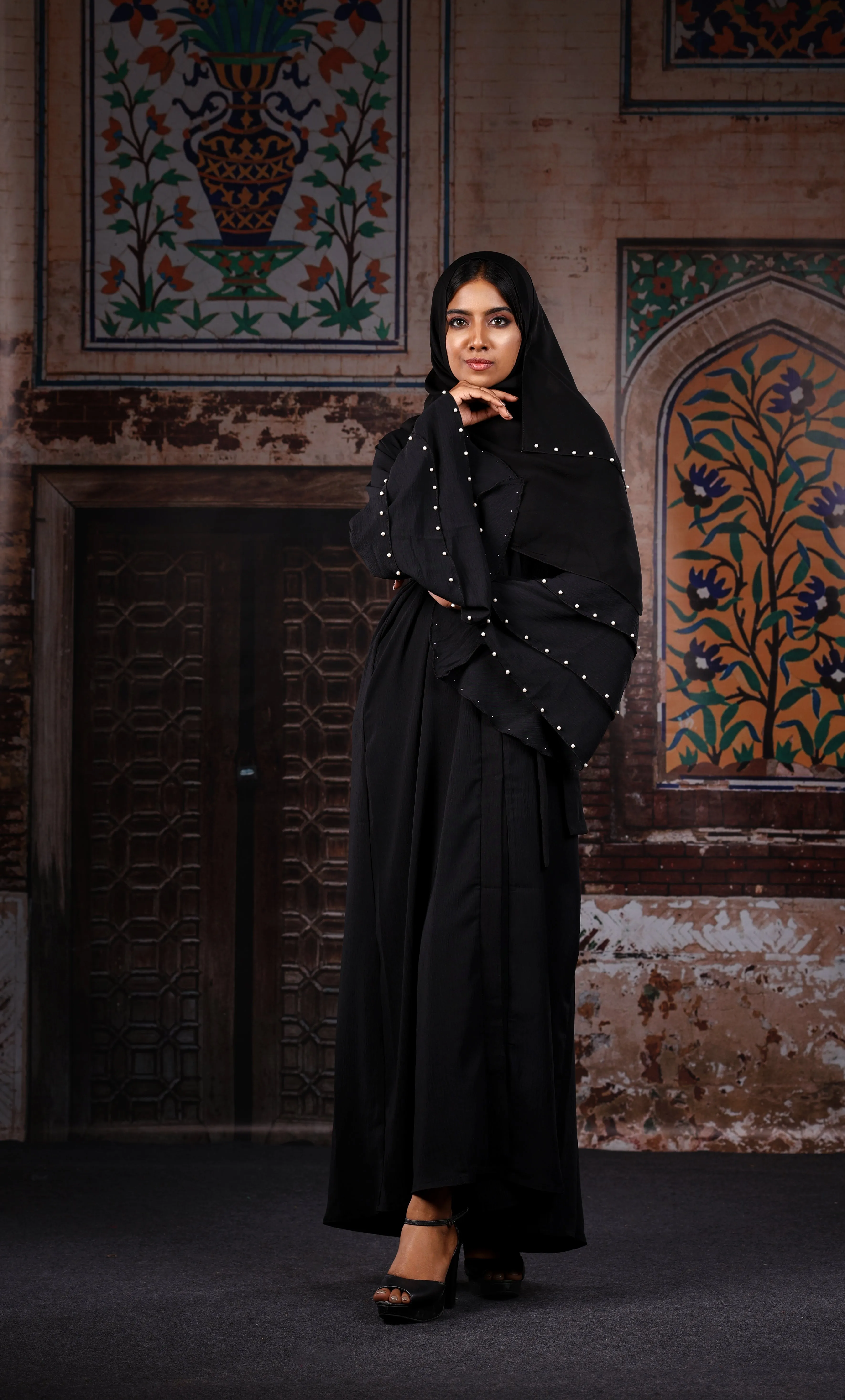 Lulu Black Beautiful Abaya with Pearls Exclusive Dubai Design