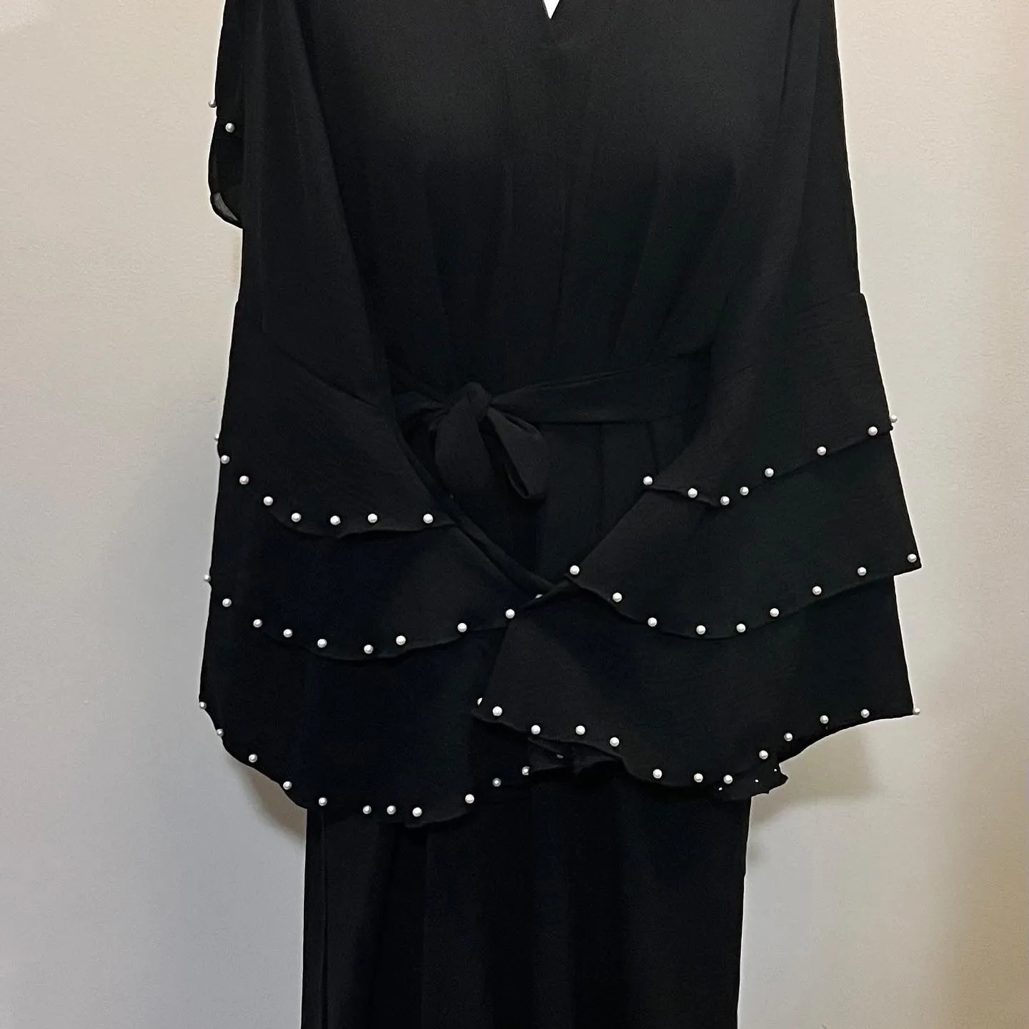 Lulu Black Beautiful Abaya with Pearls Exclusive Dubai Design