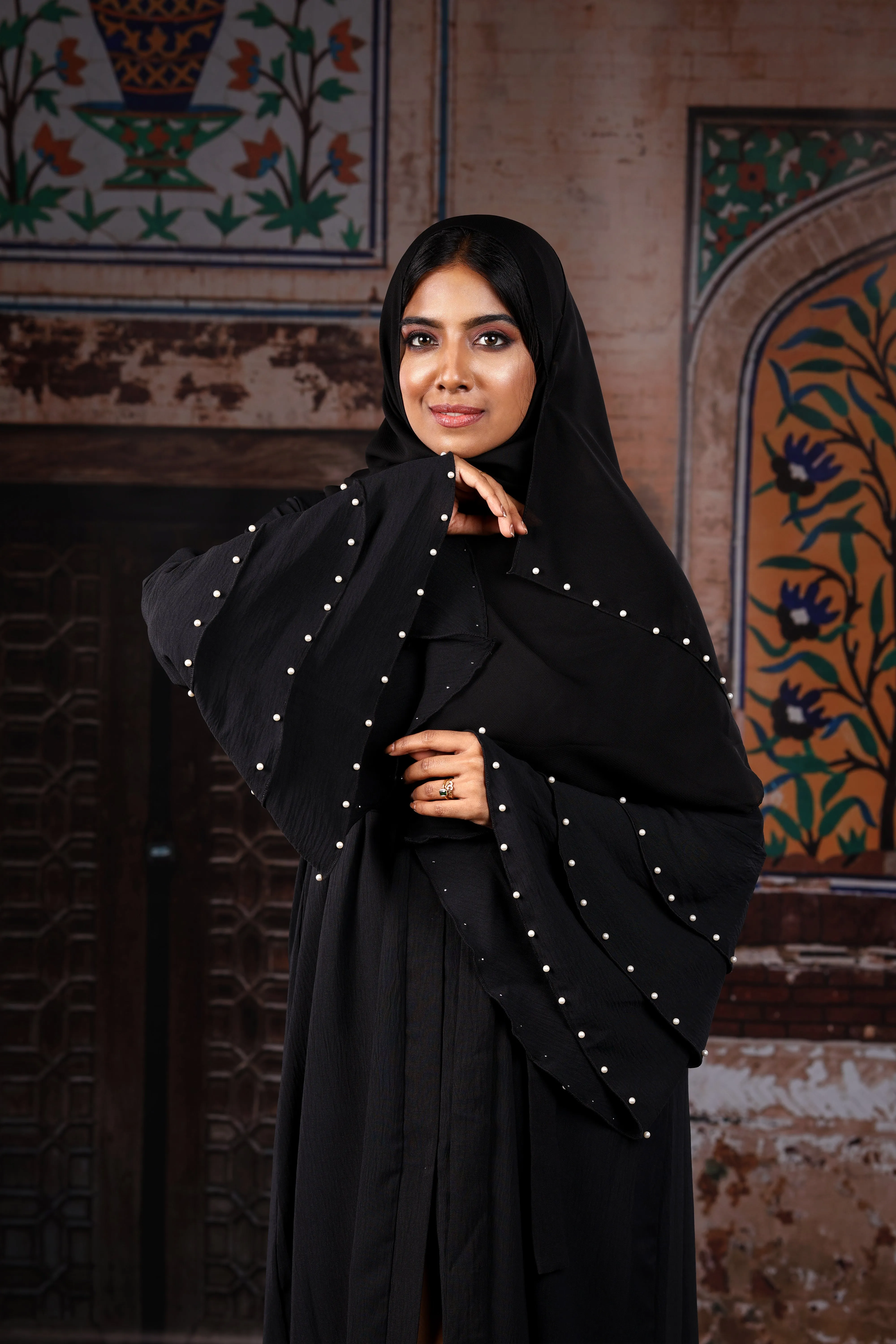 Lulu Black Beautiful Abaya with Pearls Exclusive Dubai Design