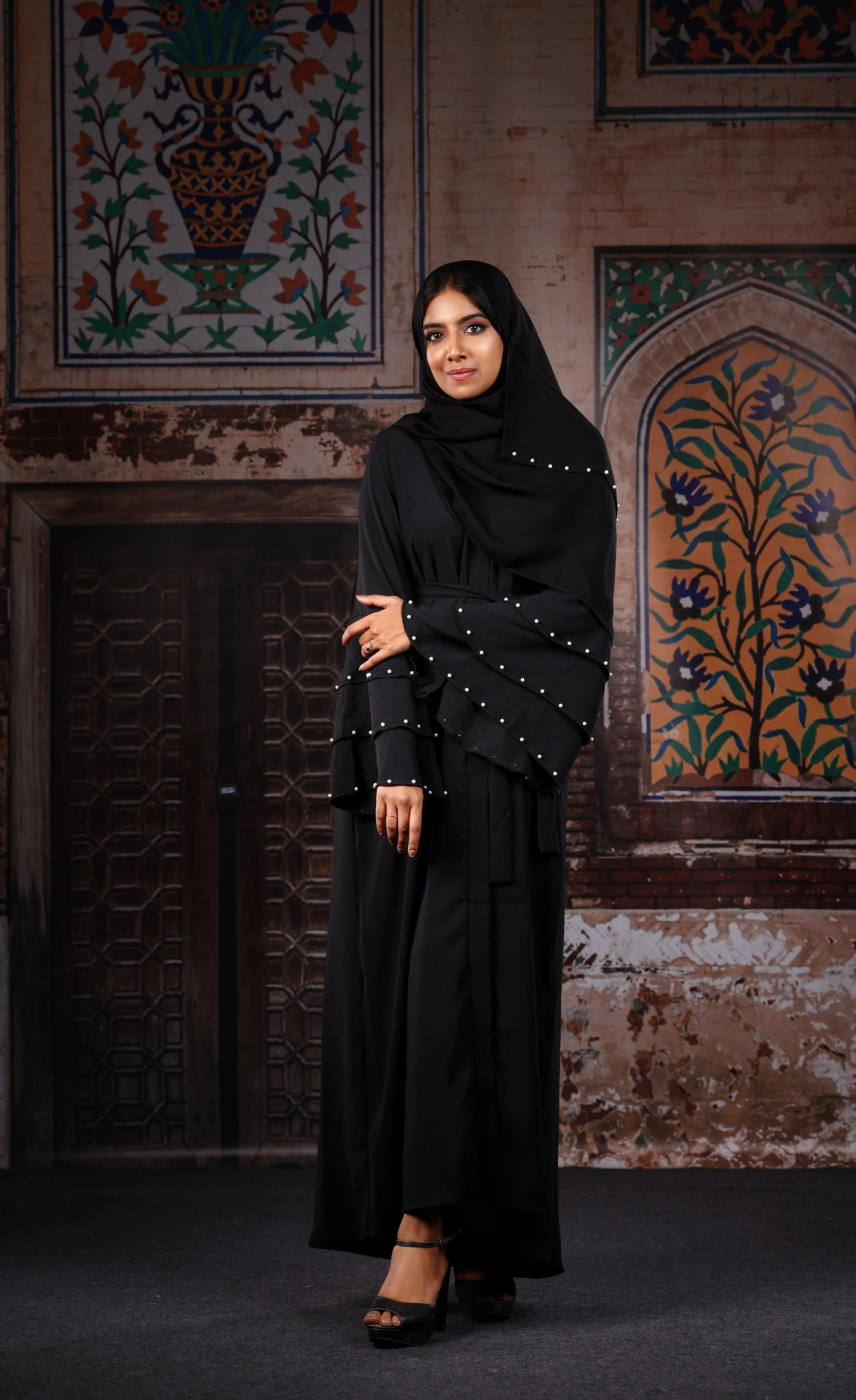 Lulu Black Beautiful Abaya with Pearls Exclusive Dubai Design