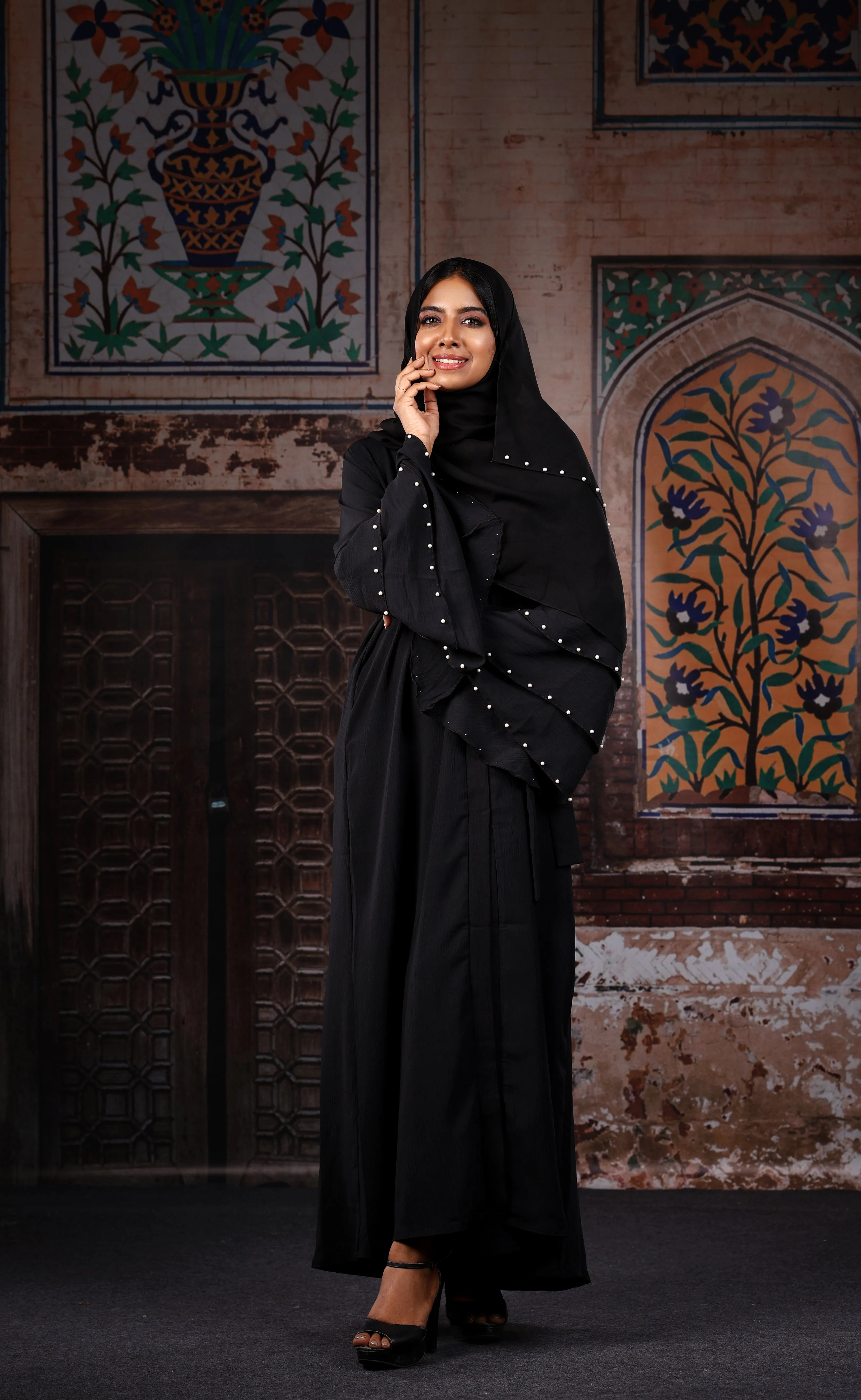 Lulu Black Beautiful Abaya with Pearls Exclusive Dubai Design