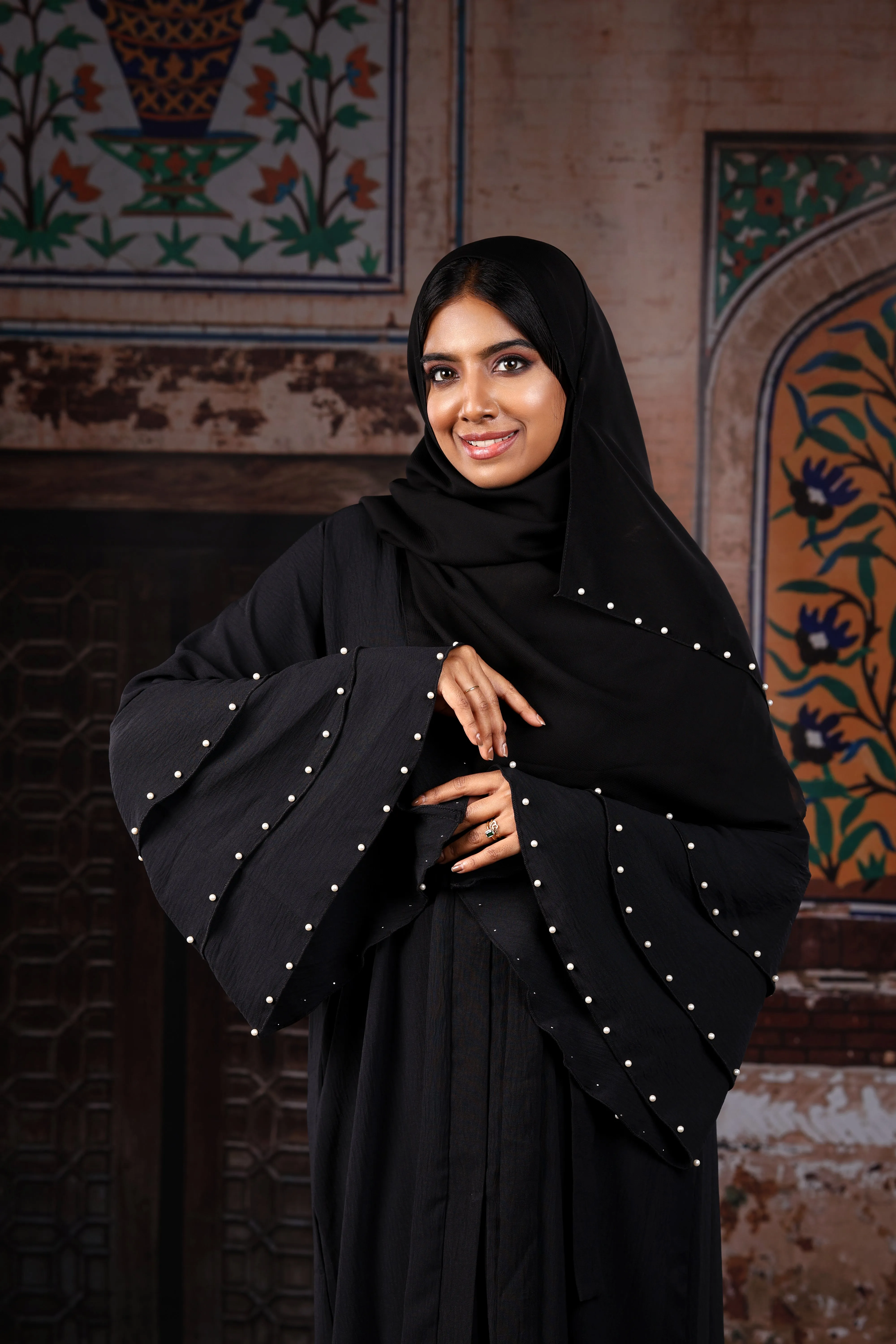 Lulu Black Beautiful Abaya with Pearls Exclusive Dubai Design