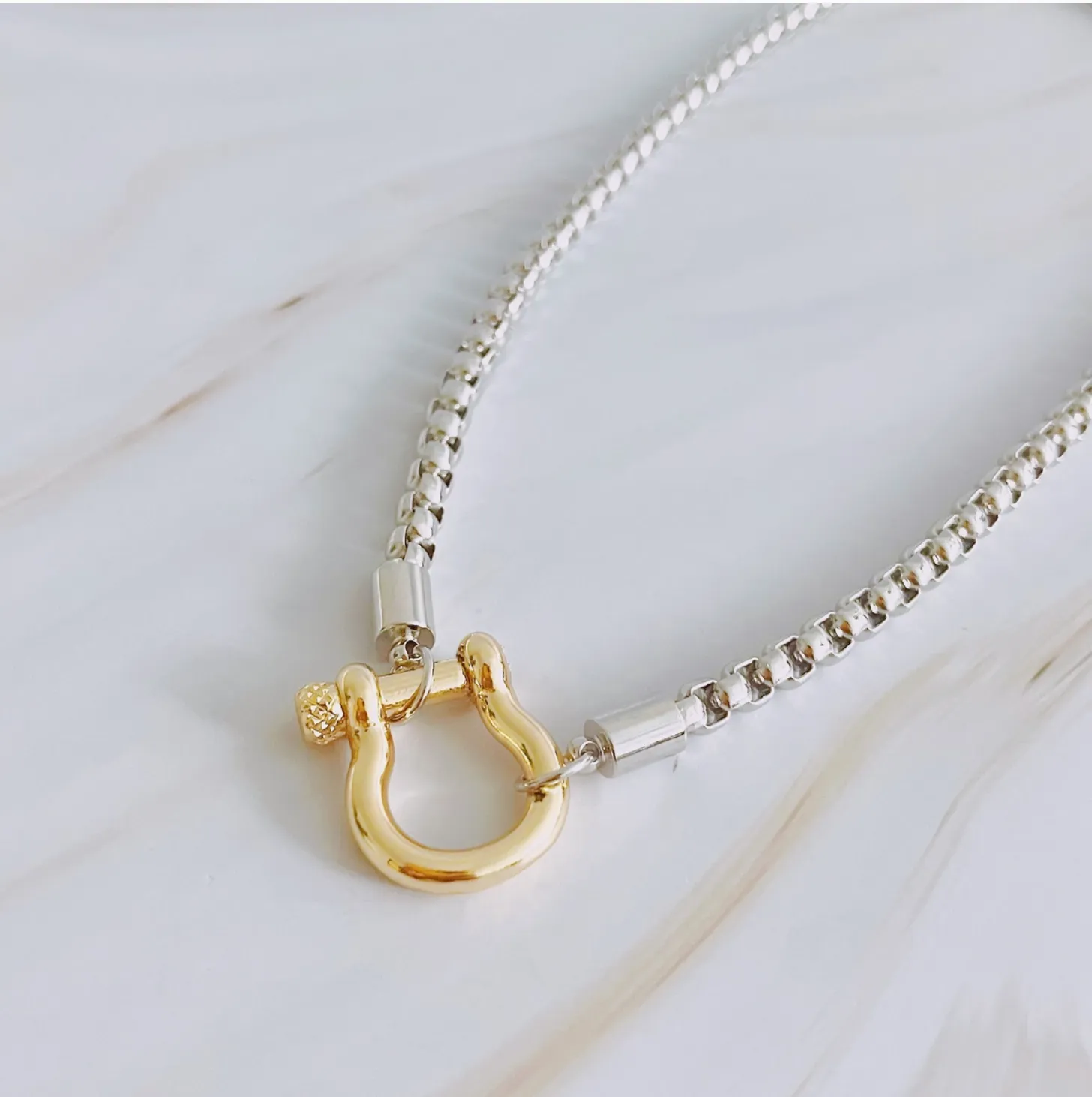 Luxe Pendant Box Chain Necklace - Available in Gold and Two-Toned Silver/Gold