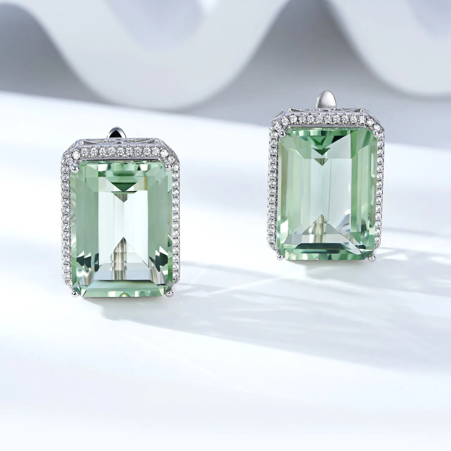 Luxurious And High-grade Natural Green Crystal Earrings, Fashionable Design, S925 Silver