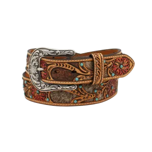 M&f Women's Ariat Calf Hair Underlay Red Flower Belt