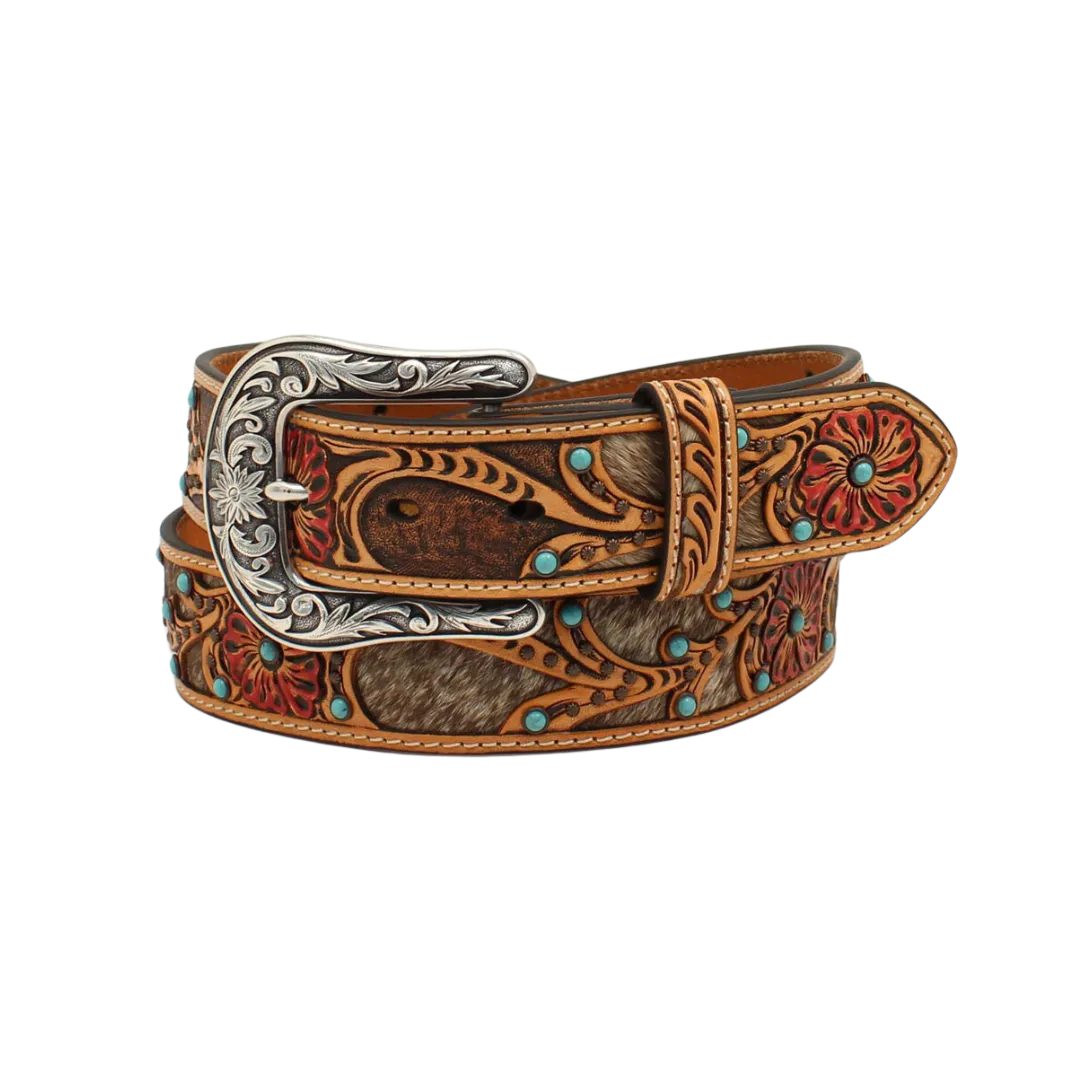 M&f Women's Ariat Calf Hair Underlay Red Flower Belt