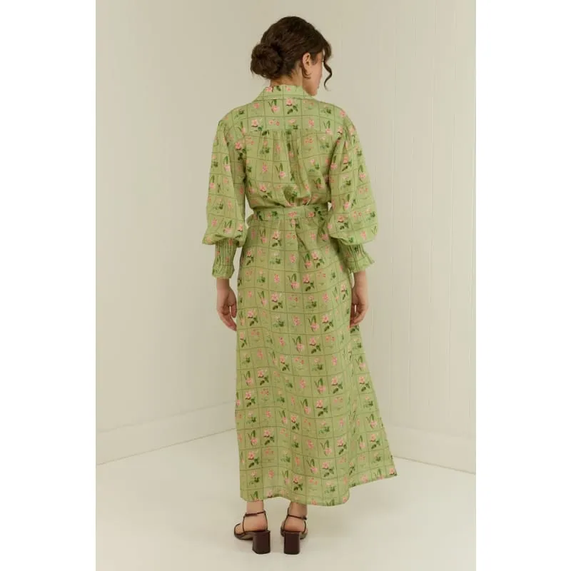 Marigold Dress | Green Floral Tile