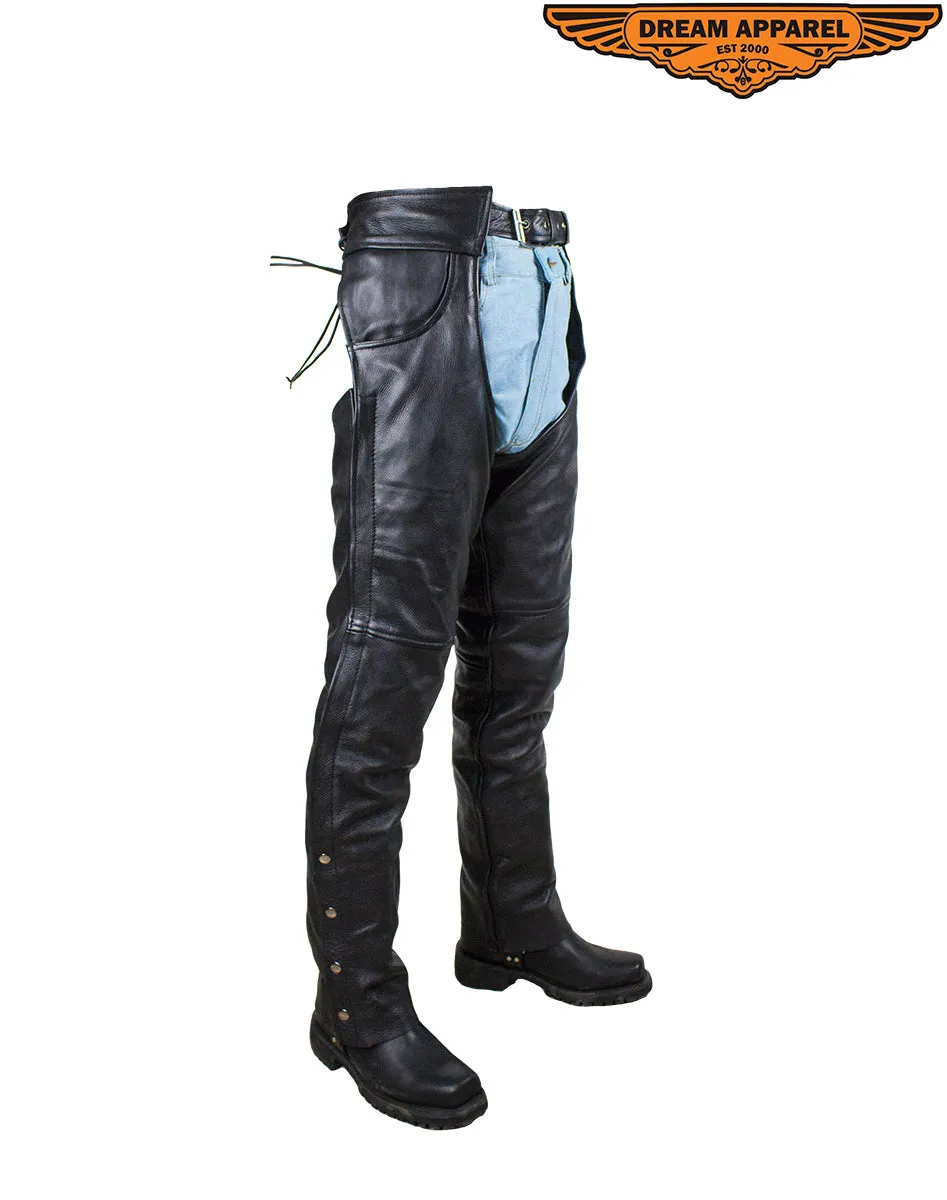 Mens Black Leather Dual Pocket Chaps