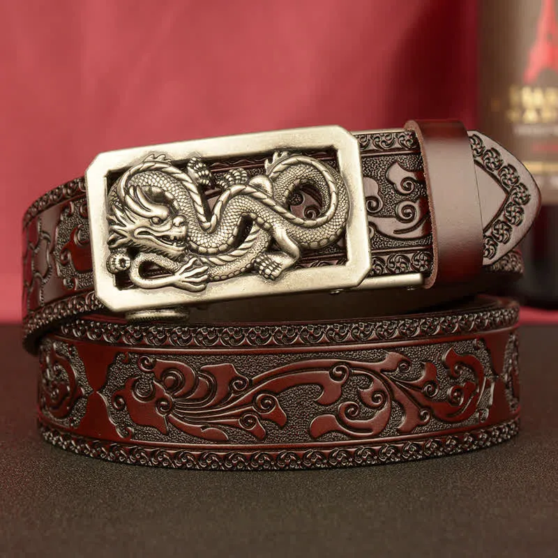 Men's Coiling Dragon Embossing Leather Belt