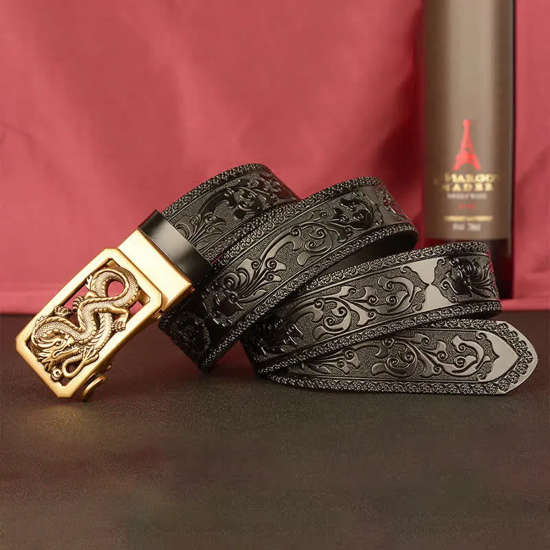 Men's Coiling Dragon Embossing Leather Belt