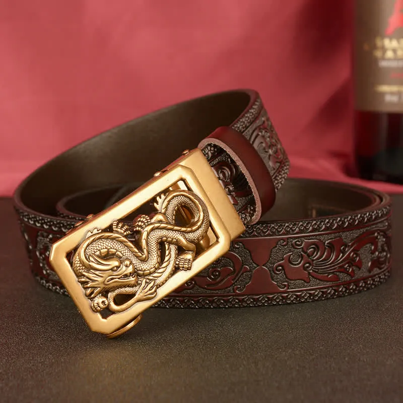 Men's Coiling Dragon Embossing Leather Belt