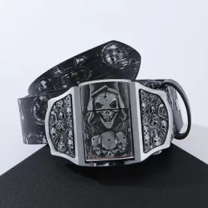 Men's Death Ghost Skeleton Pattern Leather Belt With Hidden Lighter