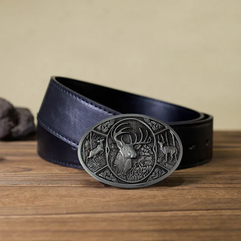 Men's DIY Animal Elk Deer Buckle Leather Belt