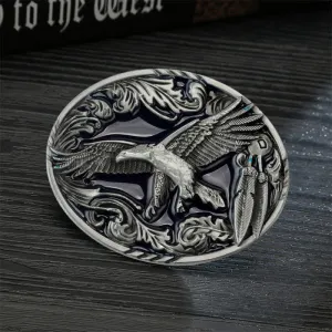 Men's DIY Eagle Leaf Enameled Oval Buckle Leather Belt