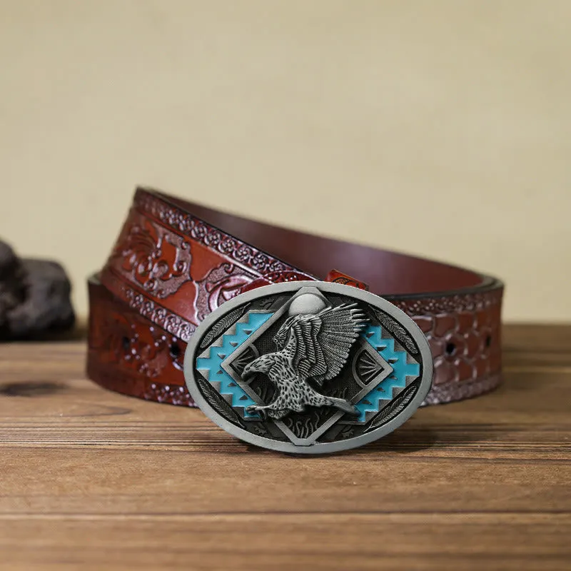 Men's DIY Enamel Landing Eagle Buckle Leather Belt