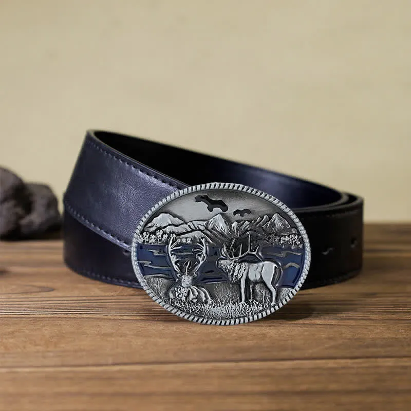 Men's DIY Enamel Wild Life Deer Buckle Leather Belt