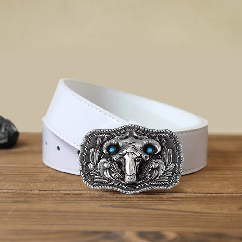 Men's DIY Goat Skull Turquoise Buckle Leather Belt