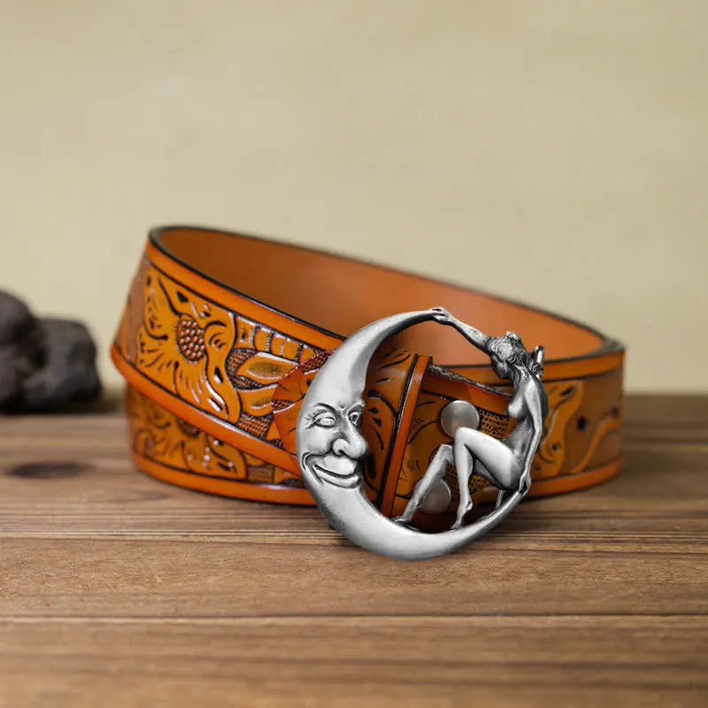 Men's DIY Novelty Moon Lady Buckle Leather Belt