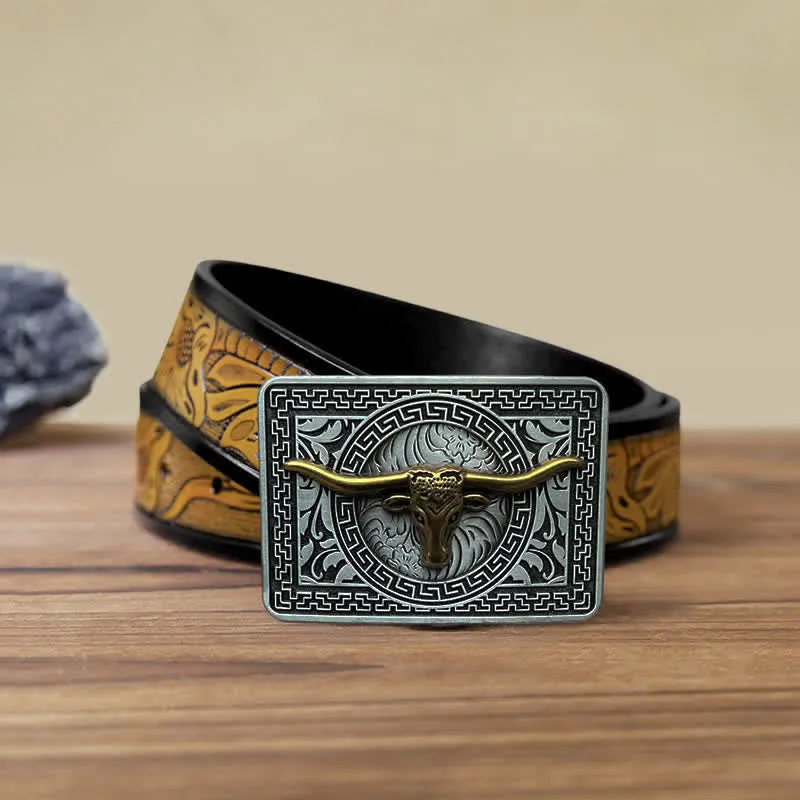 Men's DIY  Weatern Buckle Leather Belt