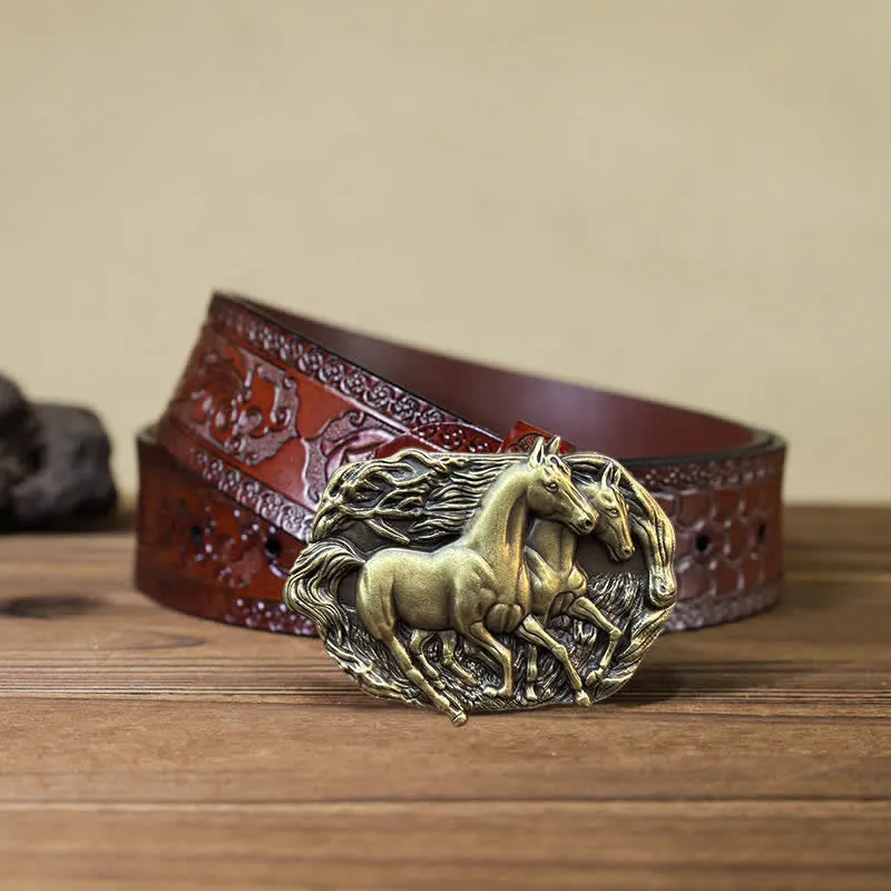 Men's DIY Wild Running Horses Buckle Leather Belt