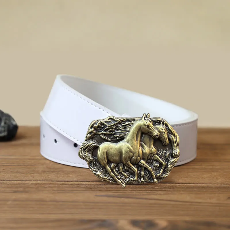 Men's DIY Wild Running Horses Buckle Leather Belt