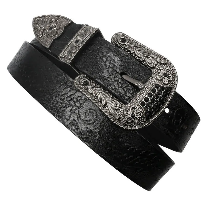 Men's Floral Buckle Embossed Dragon Leather Belt