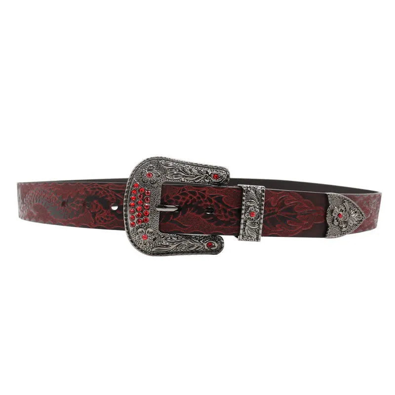 Men's Floral Buckle Embossed Dragon Leather Belt