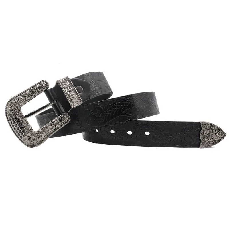 Men's Floral Buckle Embossed Dragon Leather Belt