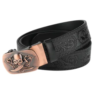 Men's Ghost Head Automatic Buckle Embossing Leather Belt