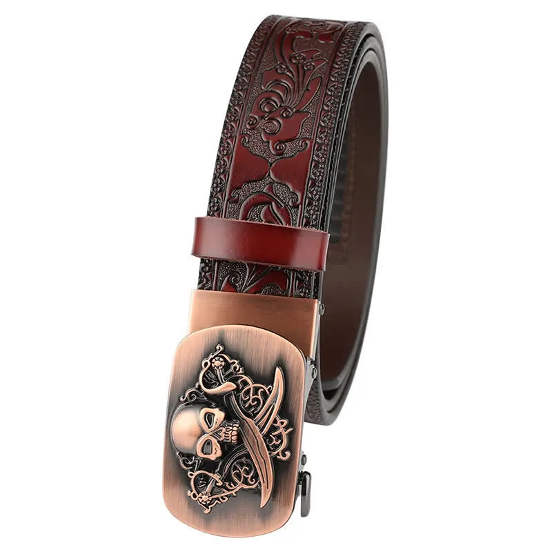 Men's Ghost Head Automatic Buckle Embossing Leather Belt