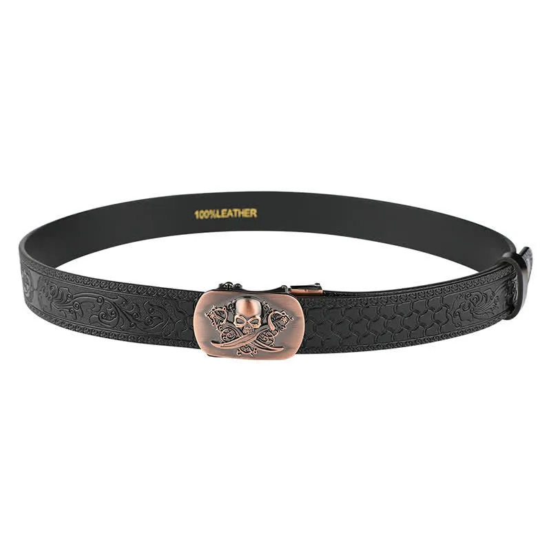 Men's Ghost Head Automatic Buckle Embossing Leather Belt